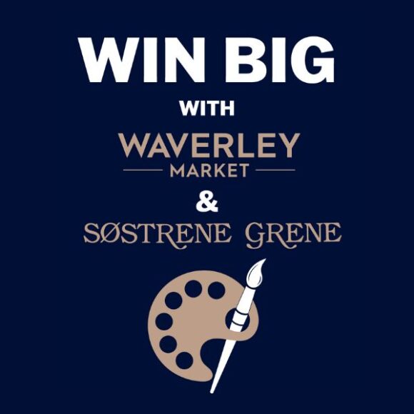 WIN BIG with Waverley Market and Sostrene Grene above a paintbrush and pallette